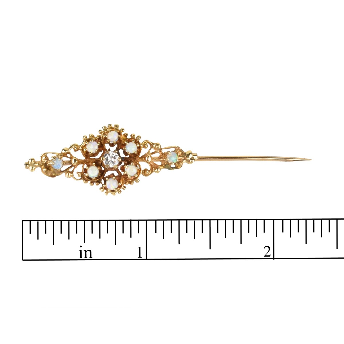 Vintage 14K Opal and Diamond Stick Pin