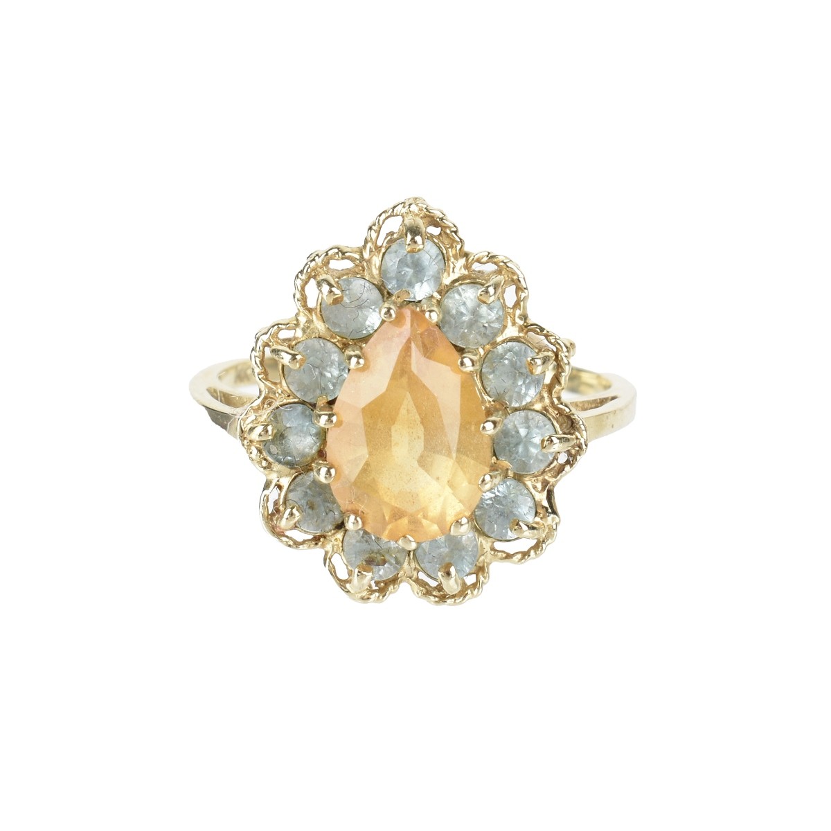 Vintage Citrine and Blue Topaz 14kt Ring