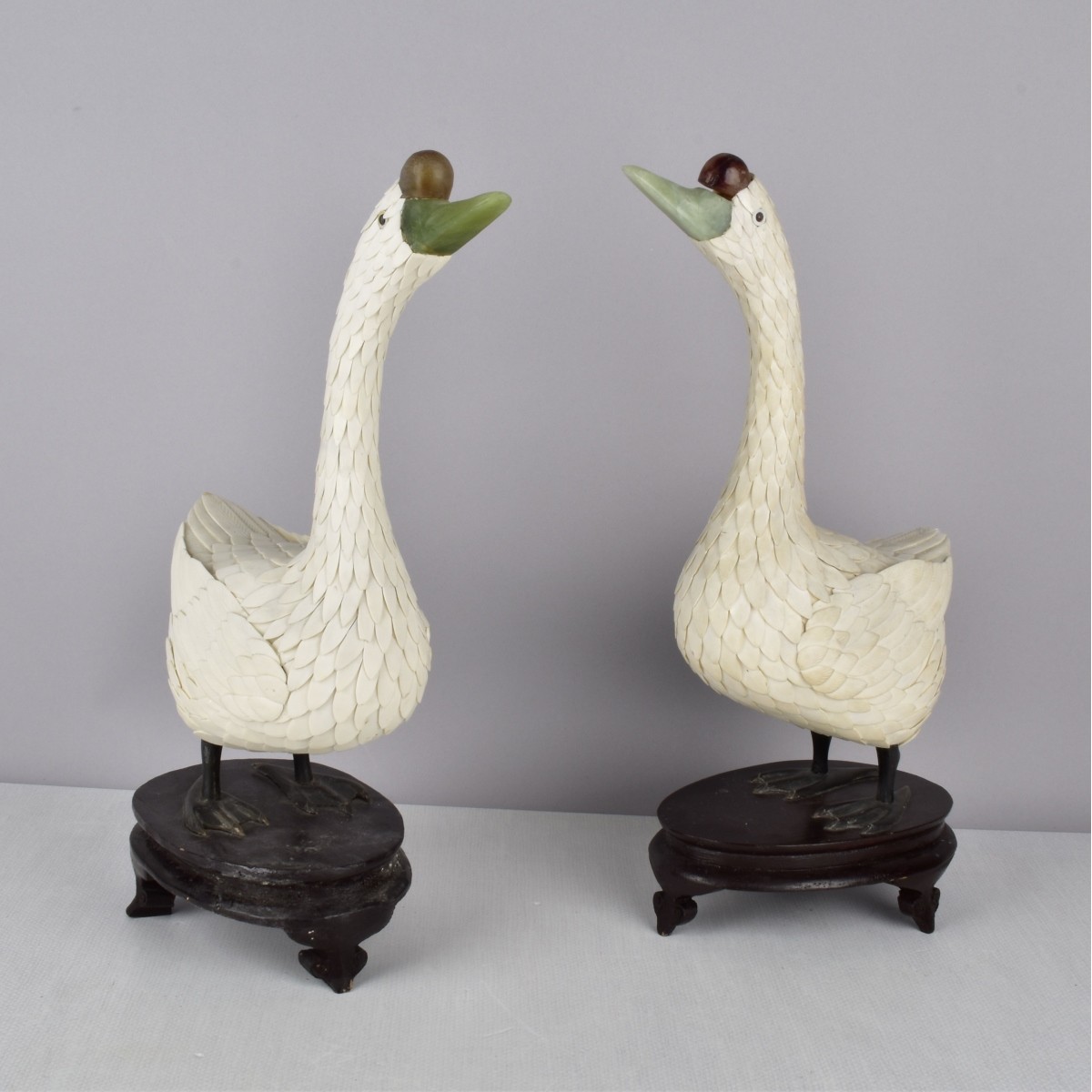 Antique Pair of Carved Chinese Geese