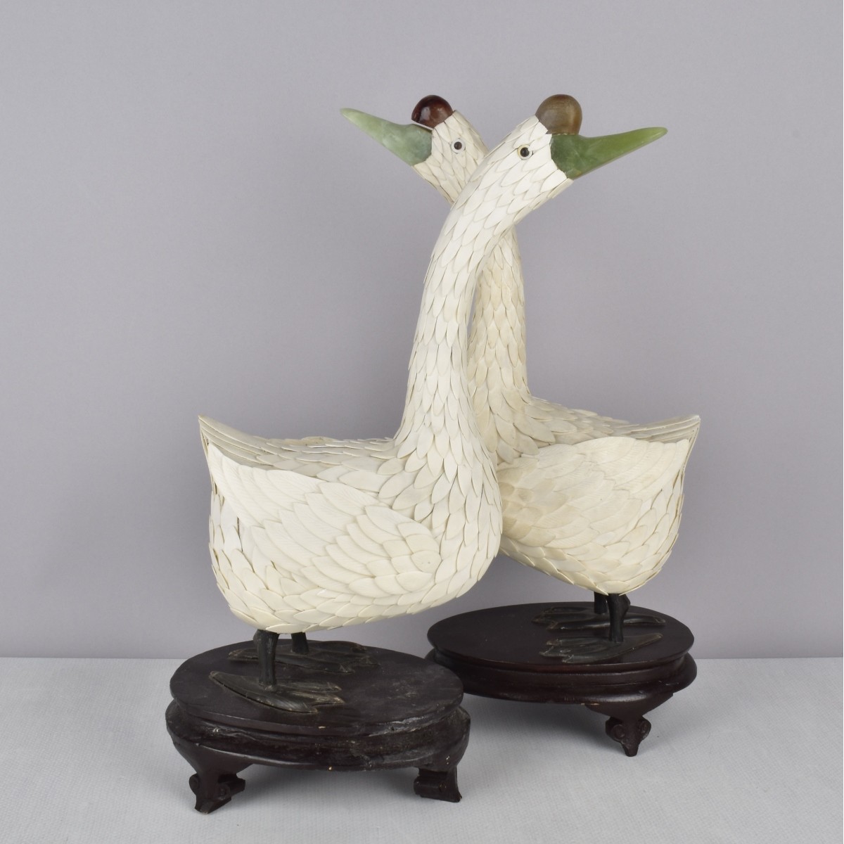 Antique Pair of Carved Chinese Geese