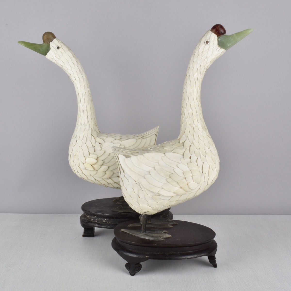 Antique Pair of Carved Chinese Geese