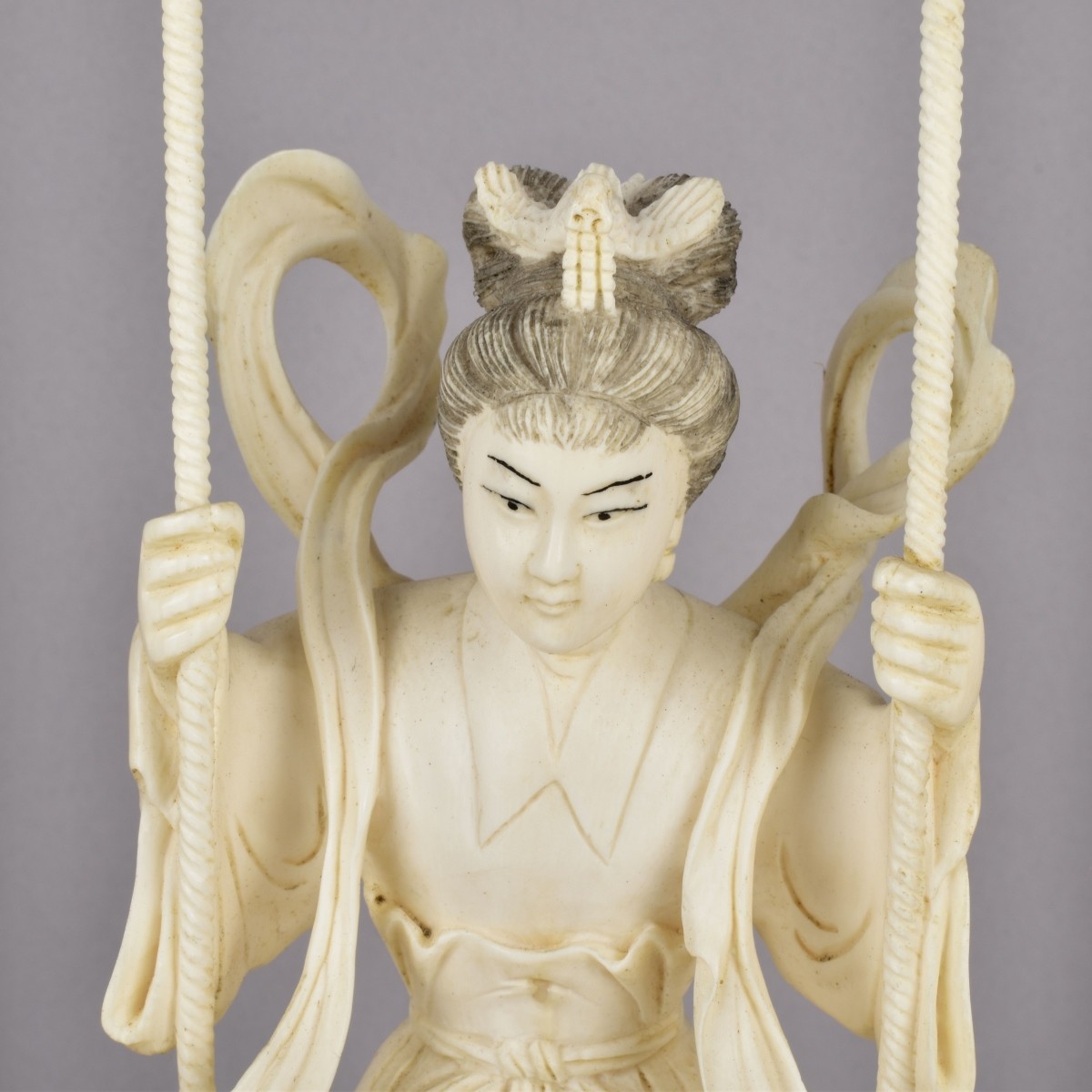 Chinese Carved Figure of Mother in Swing