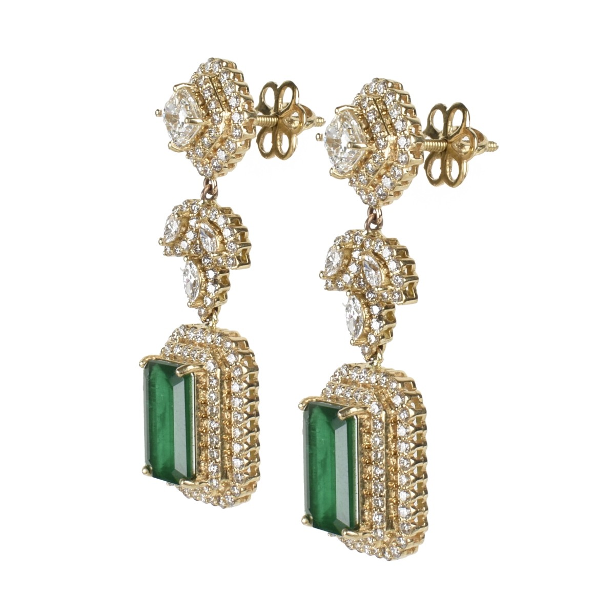 Emerald, Diamond and 18K Earrings