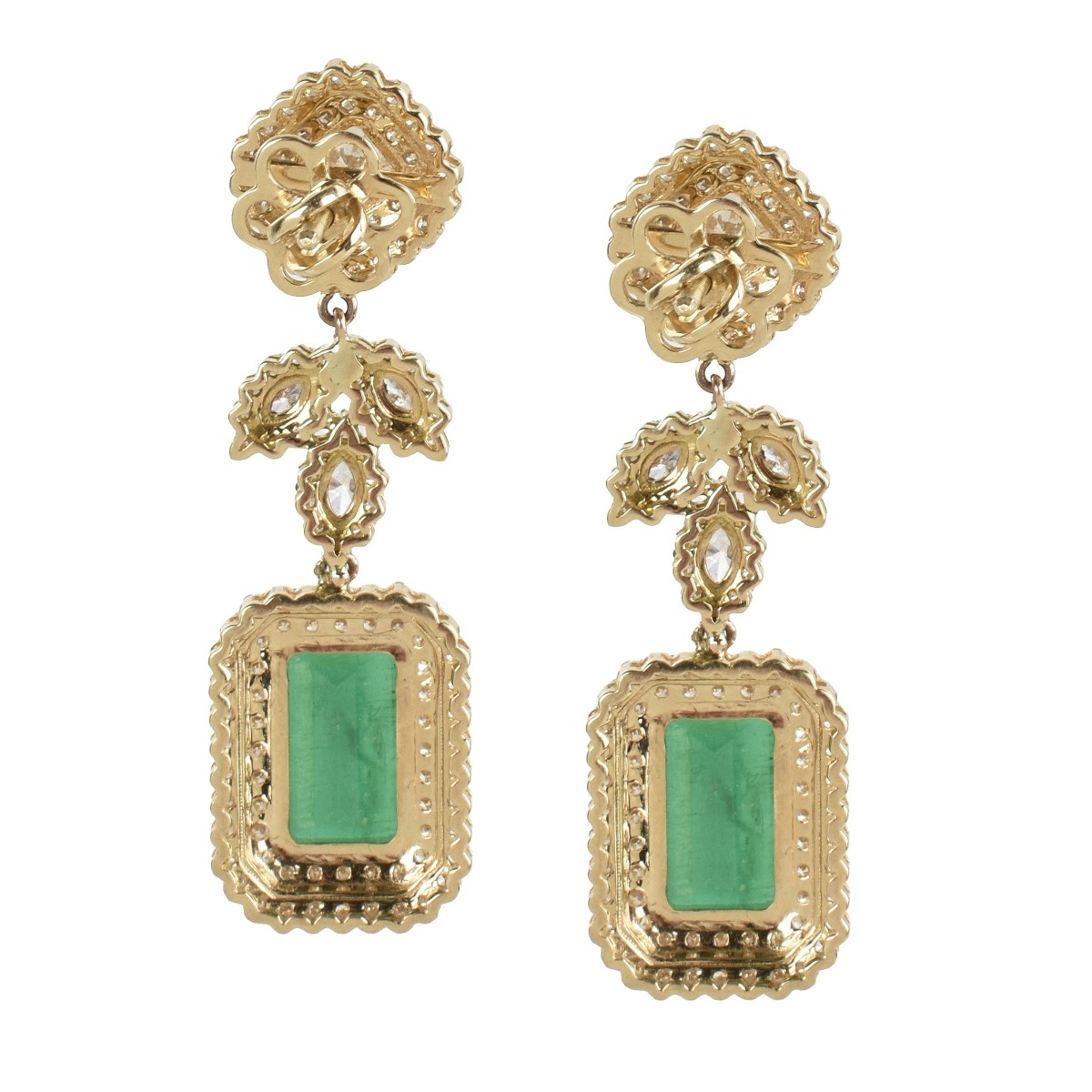 Emerald, Diamond and 18K Earrings