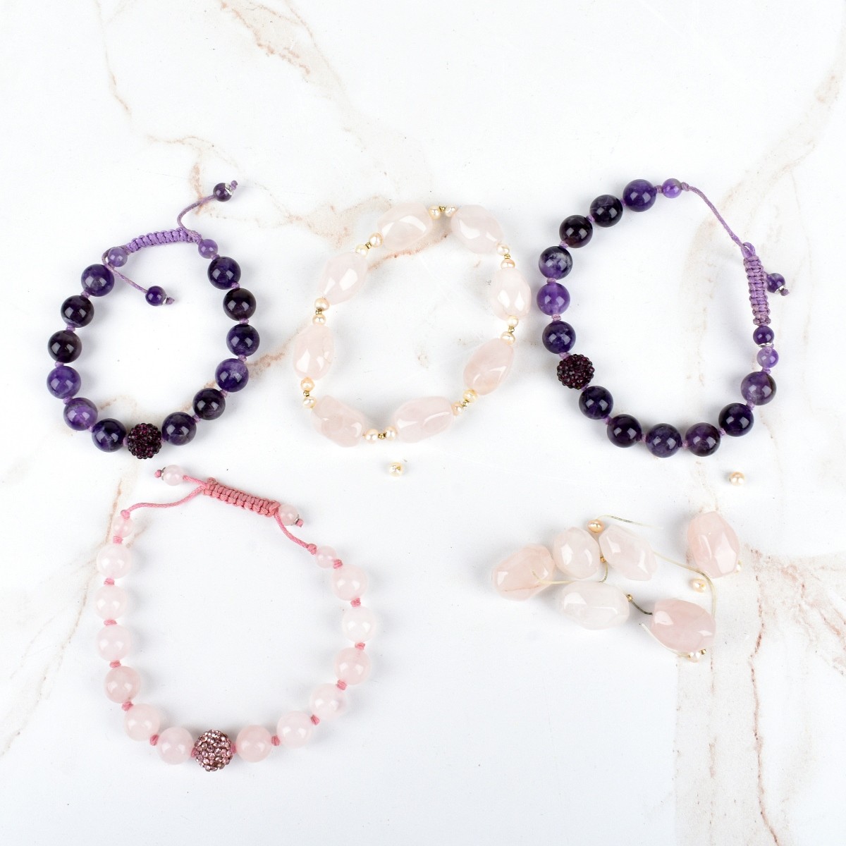 Rose and Amethyst Quartz Bracelets