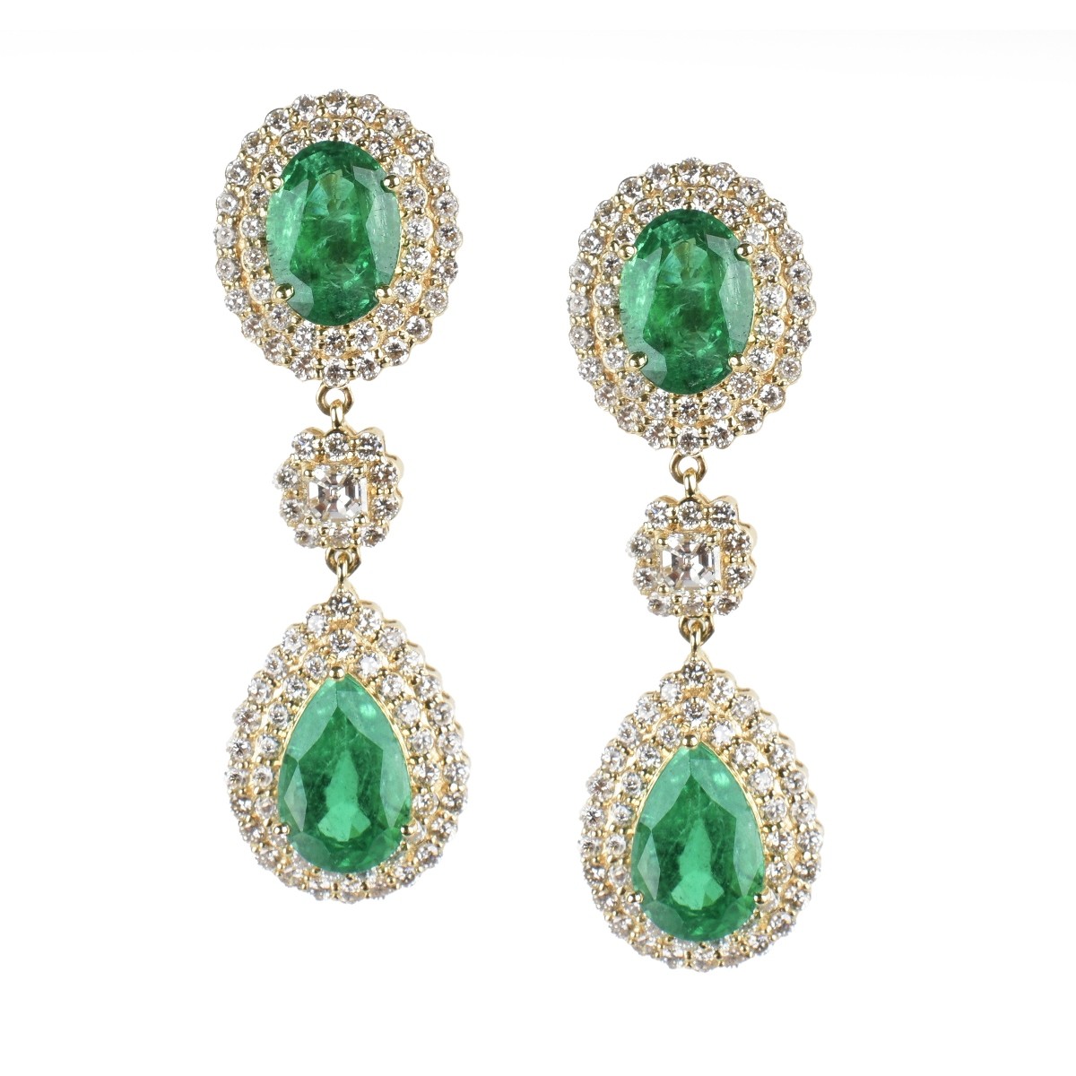 Emerald, Diamond and 18K Earrings