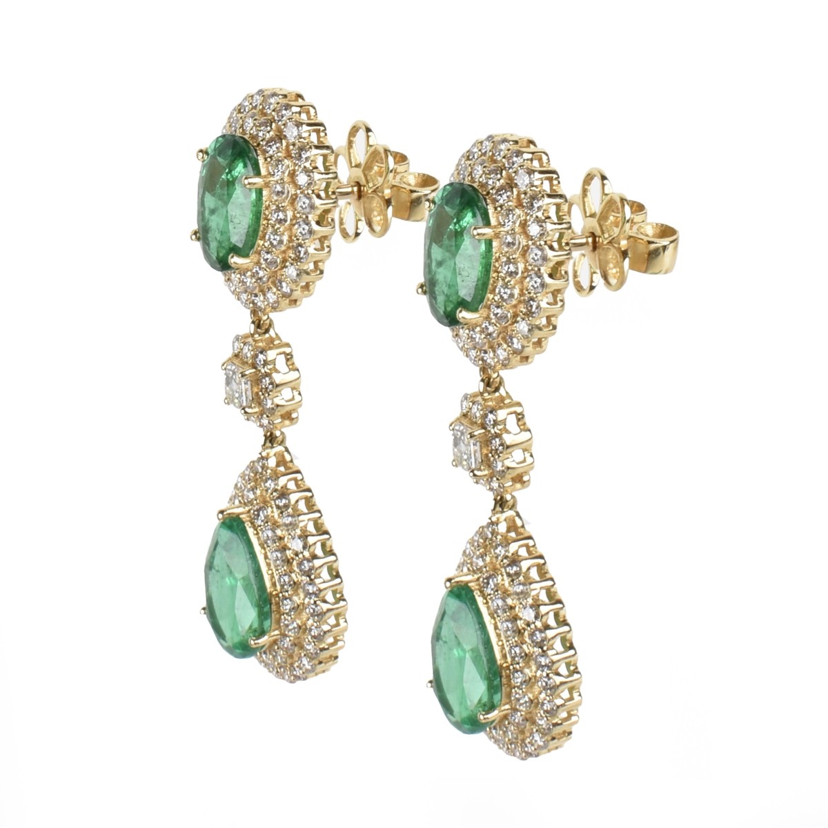 Emerald, Diamond and 18K Earrings