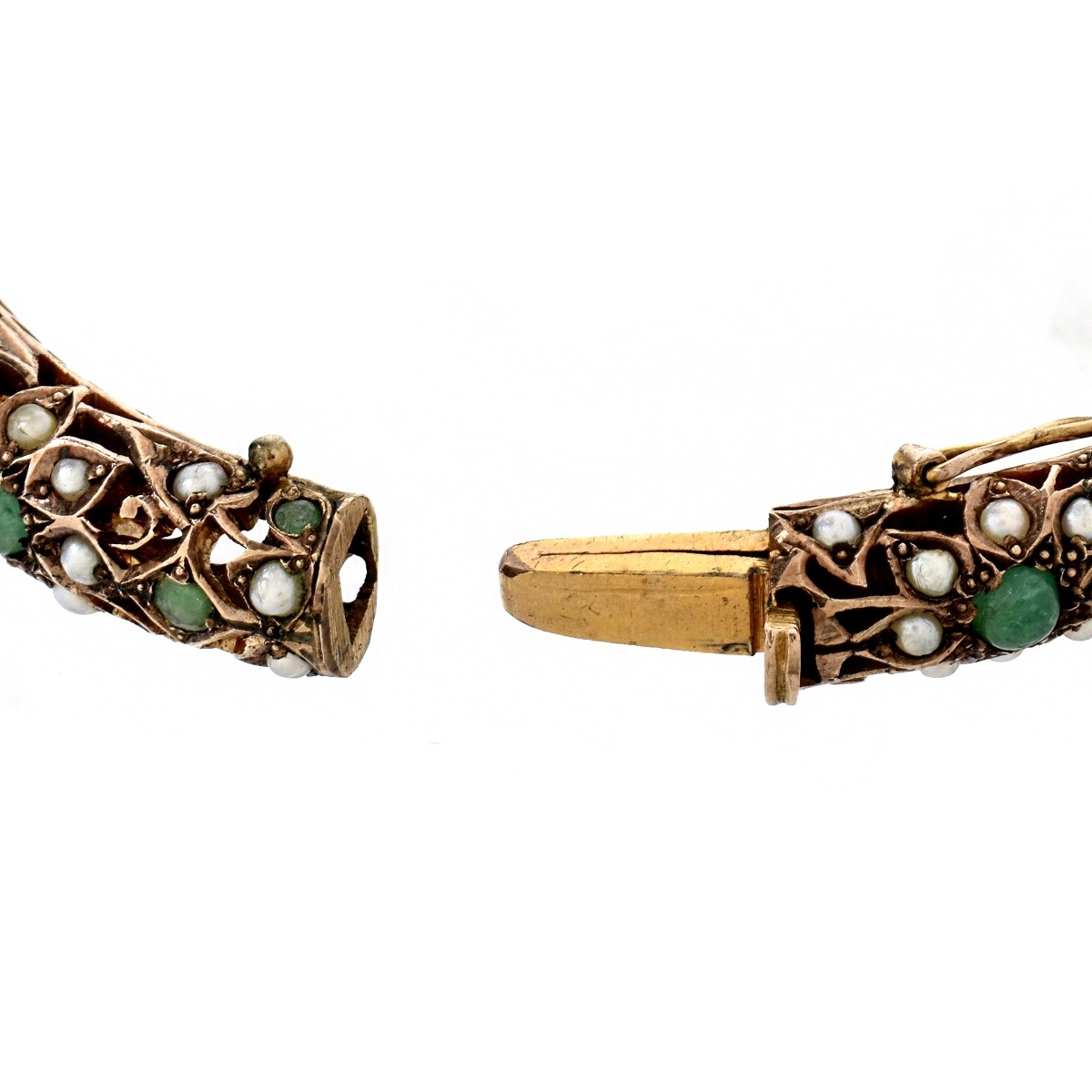 Emerald, Pearl and 14K Snake Bangle