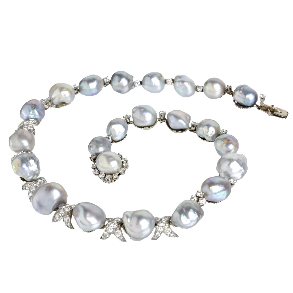 Pearl, Diamond Platinum and 14K Necklace