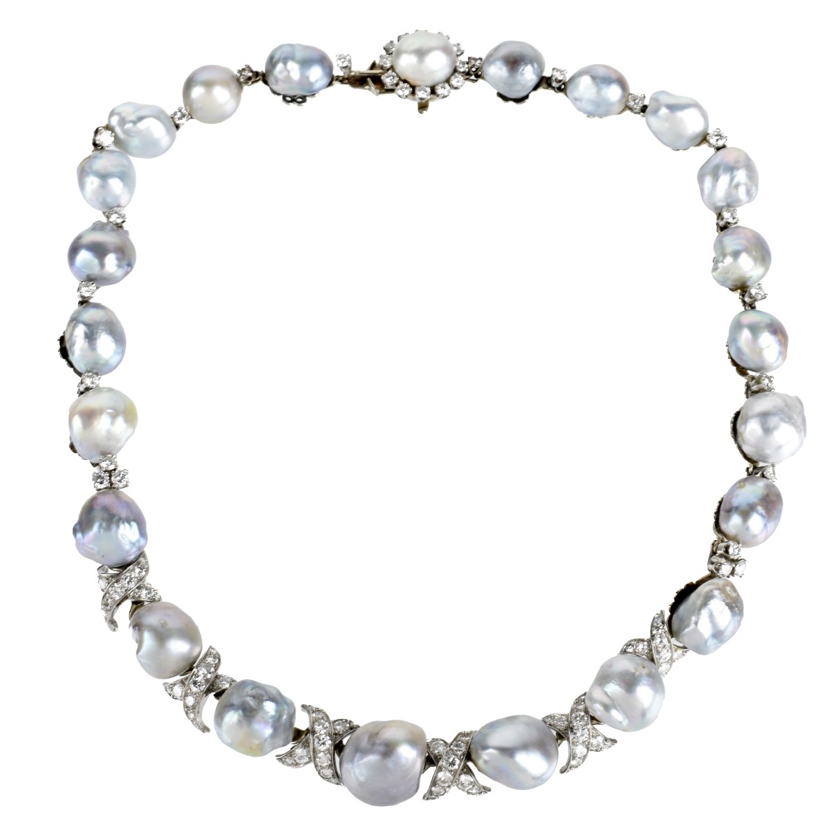 Pearl, Diamond Platinum and 14K Necklace