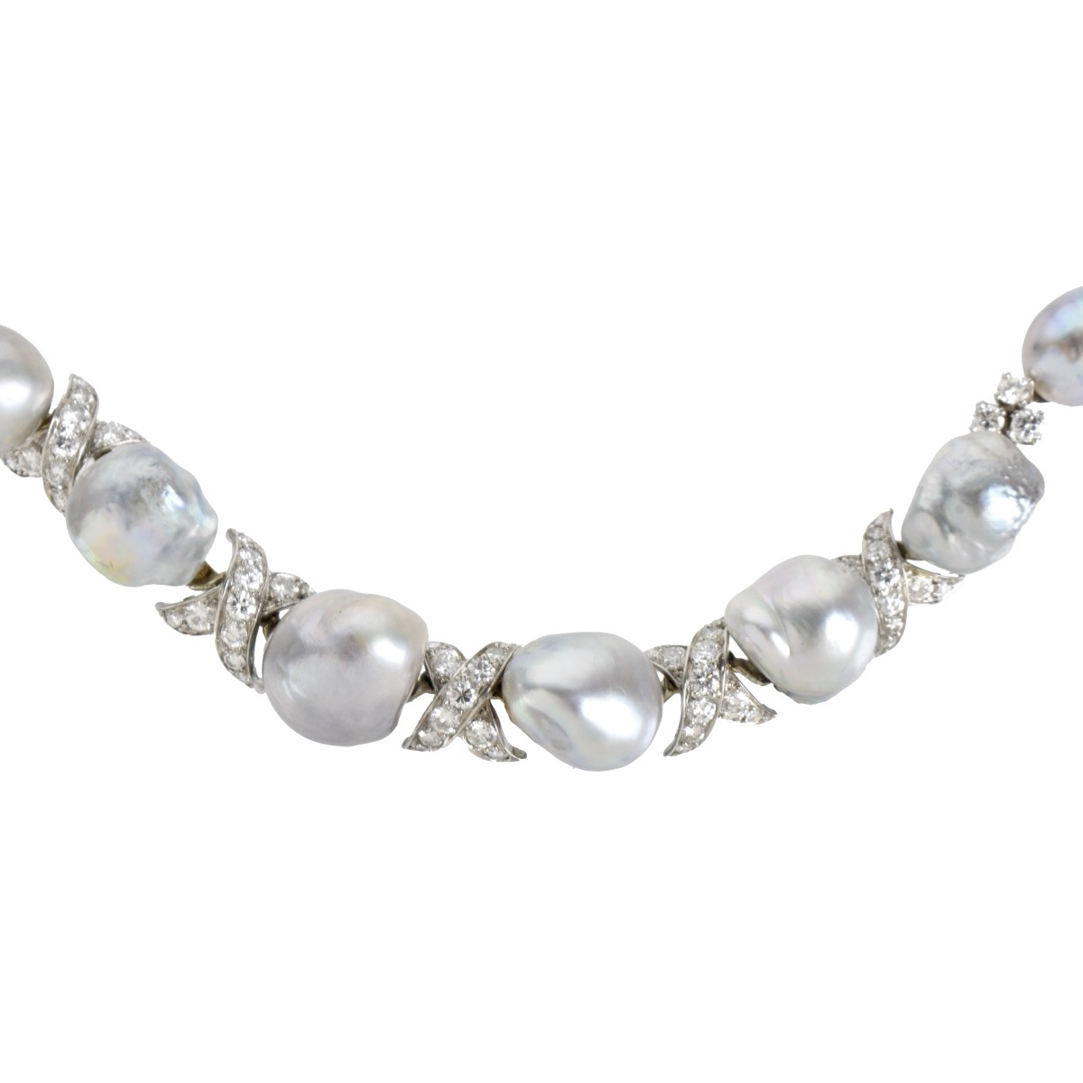 Pearl, Diamond Platinum and 14K Necklace