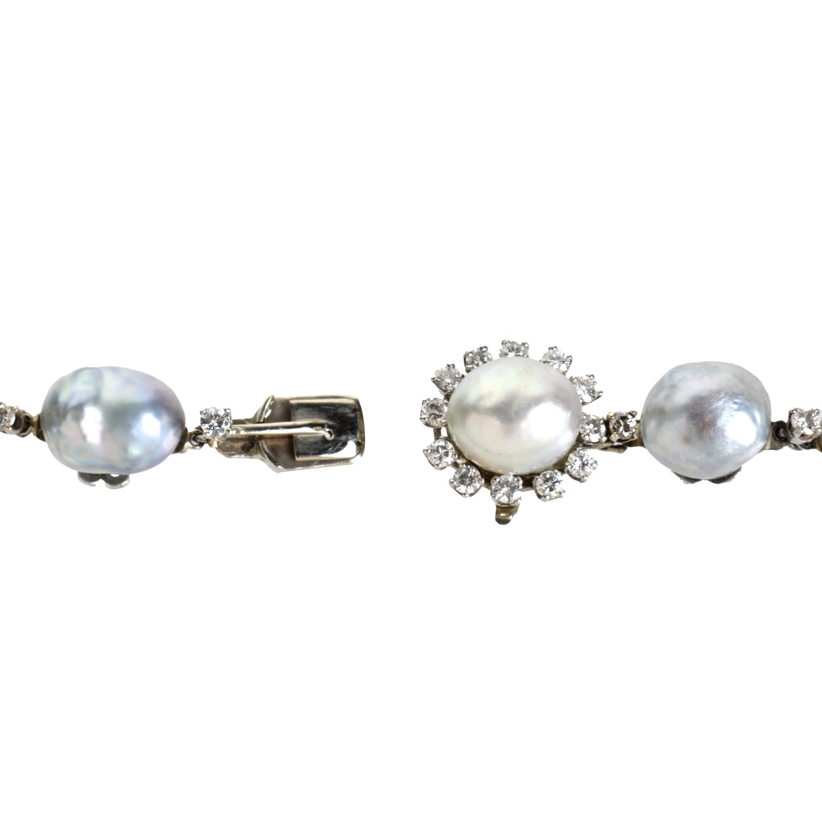 Pearl, Diamond Platinum and 14K Necklace