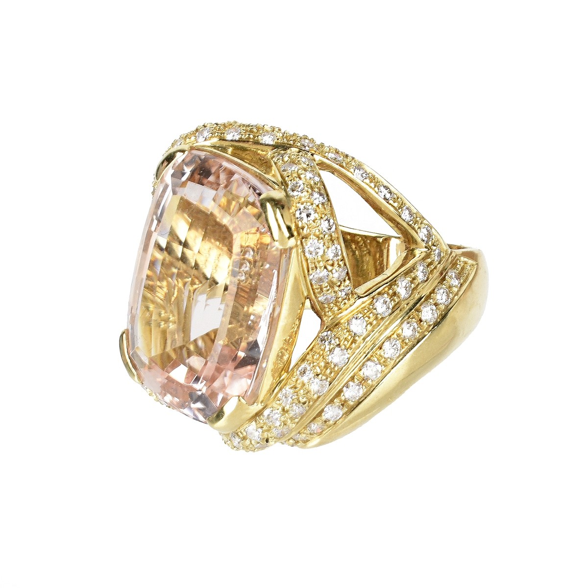 Kunzite, Diamond and 18K Gold Ring