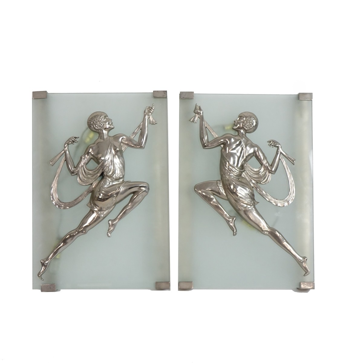 Pr Art Deco Style Bronze & Frosted Glass