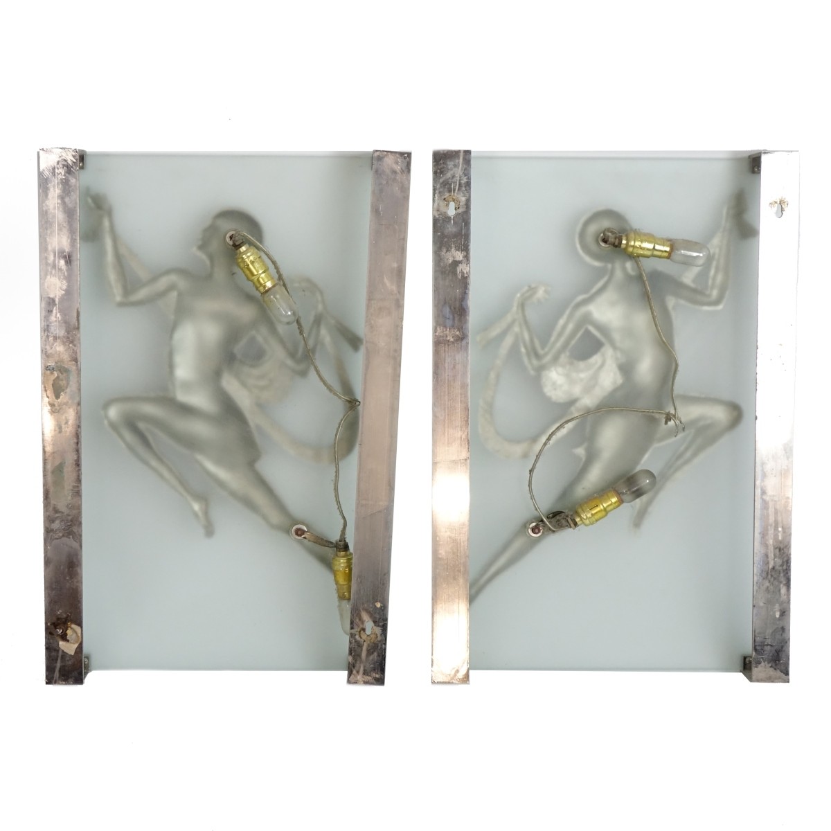 Pr Art Deco Style Bronze & Frosted Glass