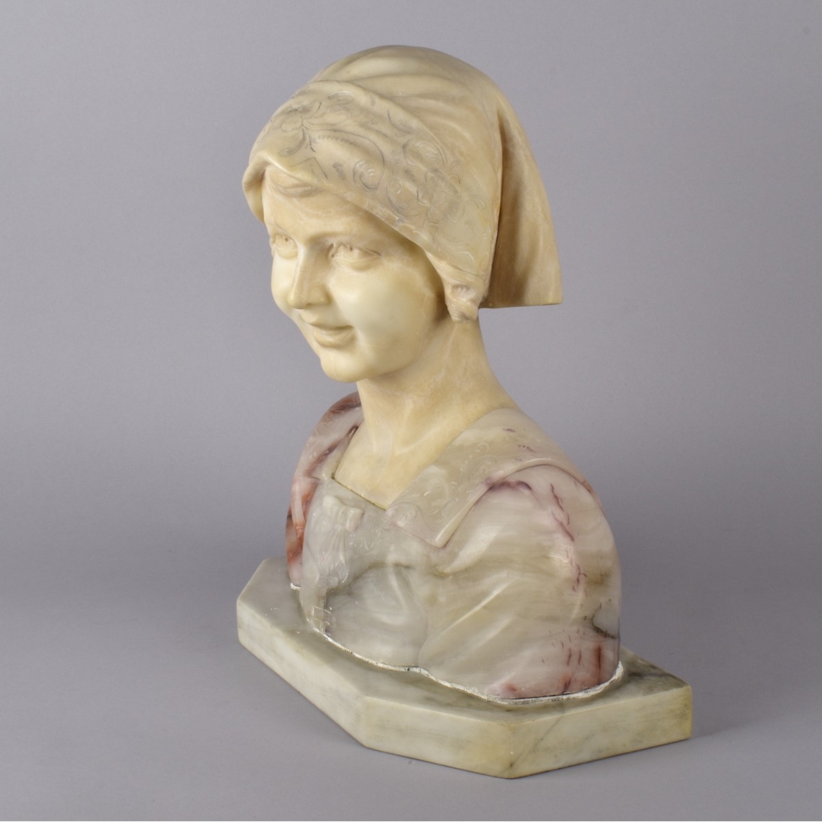 Antique Italian Carved and Incised Bust