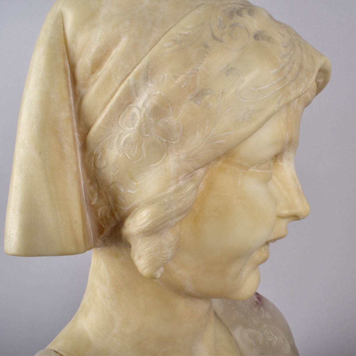 Antique Italian Carved and Incised Bust