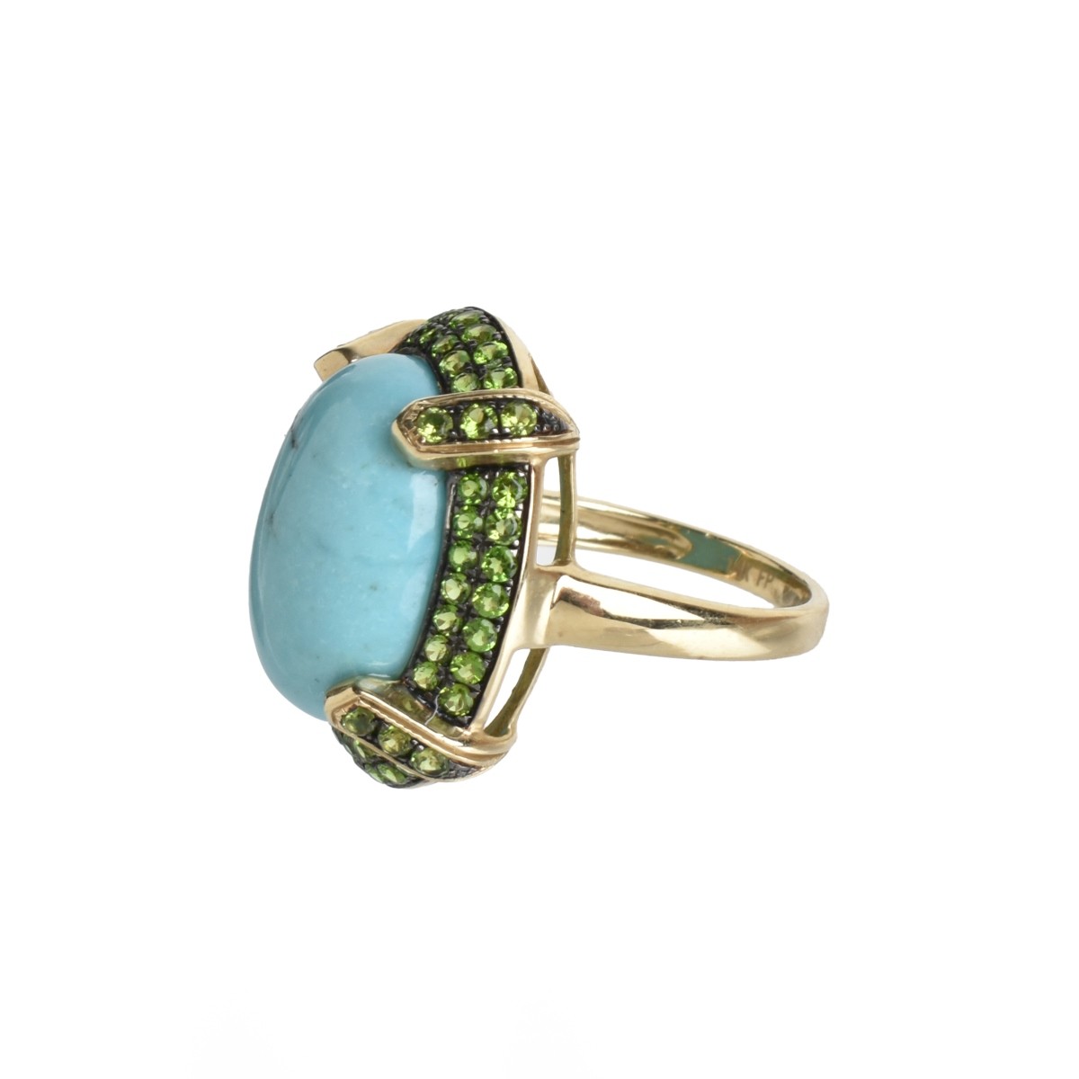 Turquoise, Garnet and 14K Ring