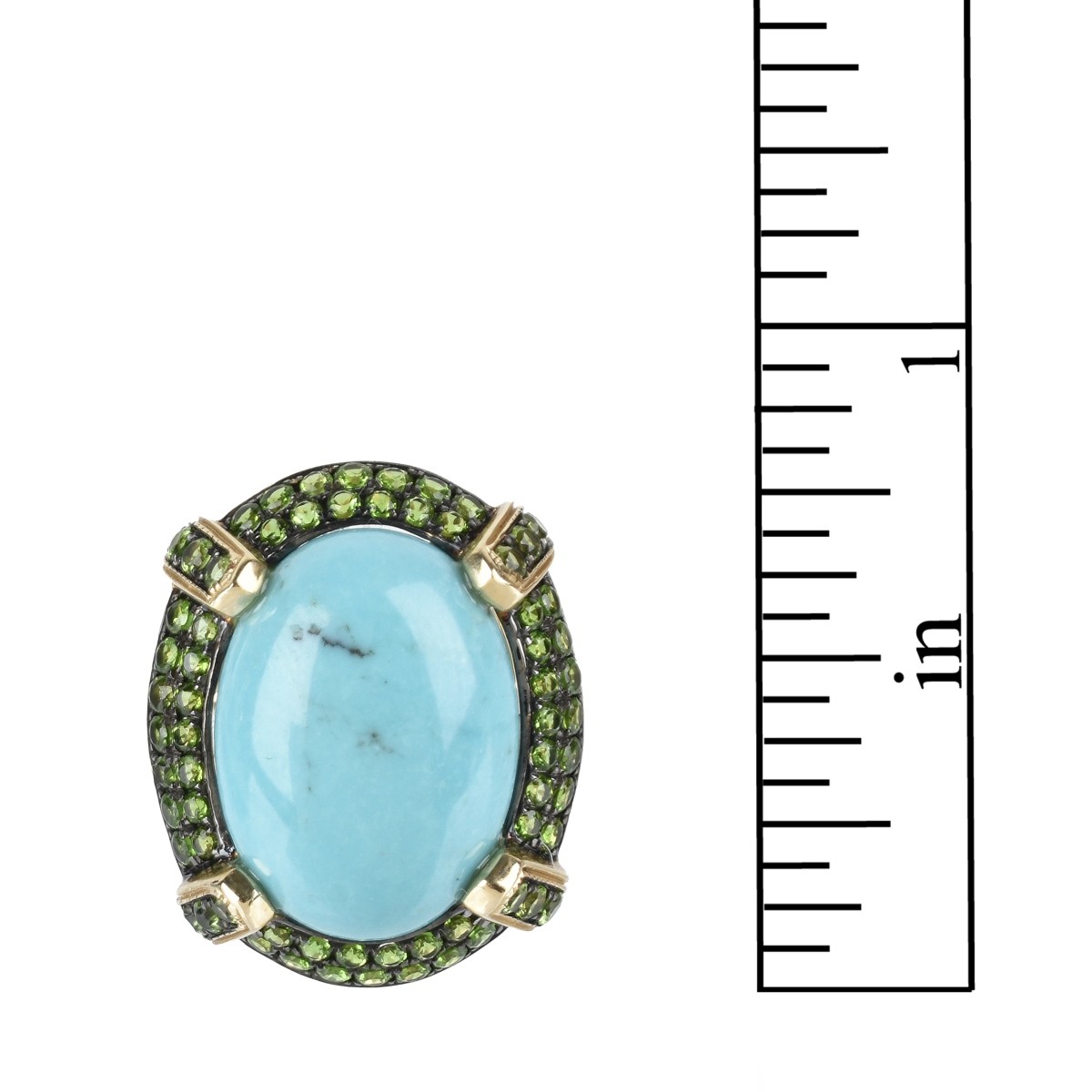 Turquoise, Garnet and 14K Ring