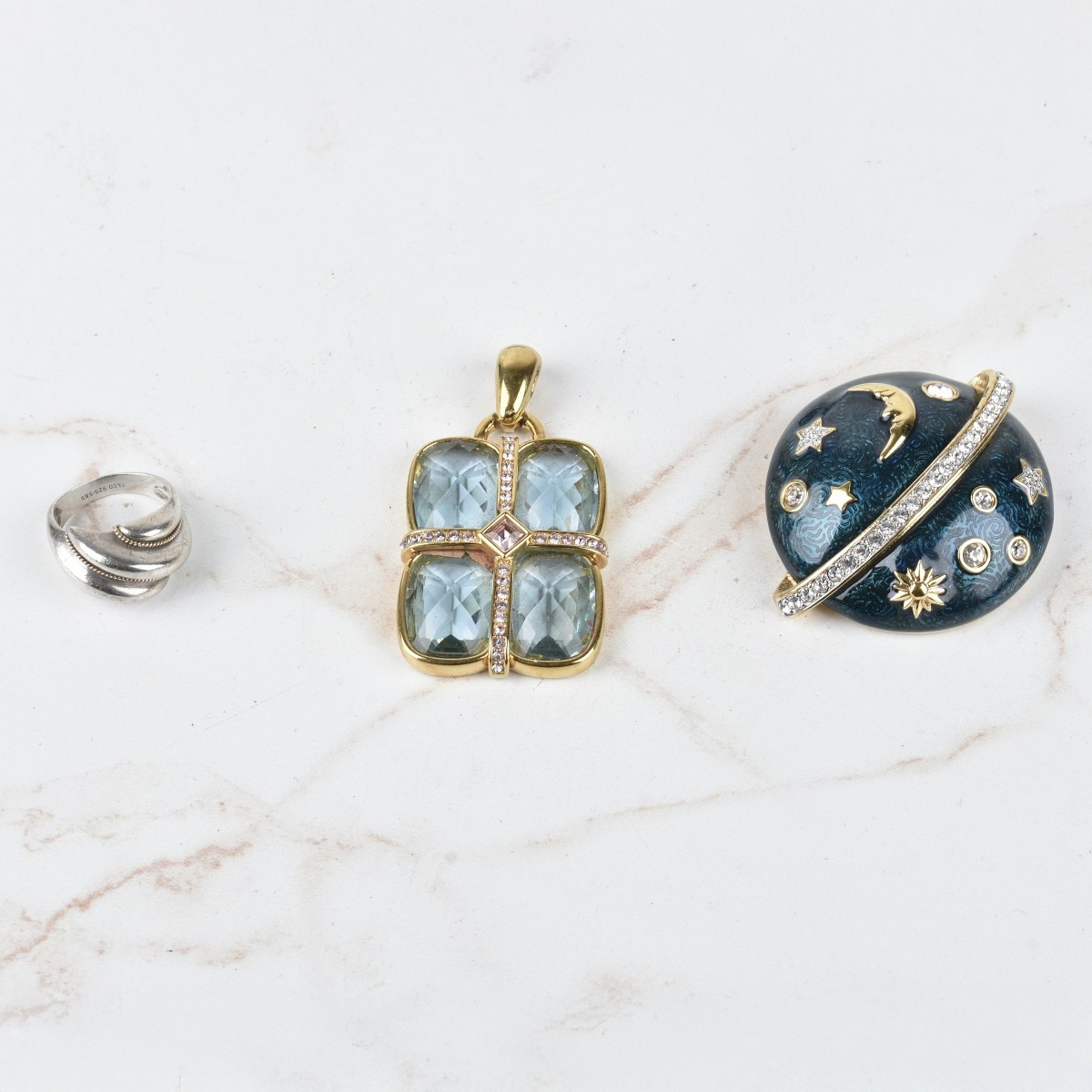 Swarovski Brooch and Pendant with Sterling Ring