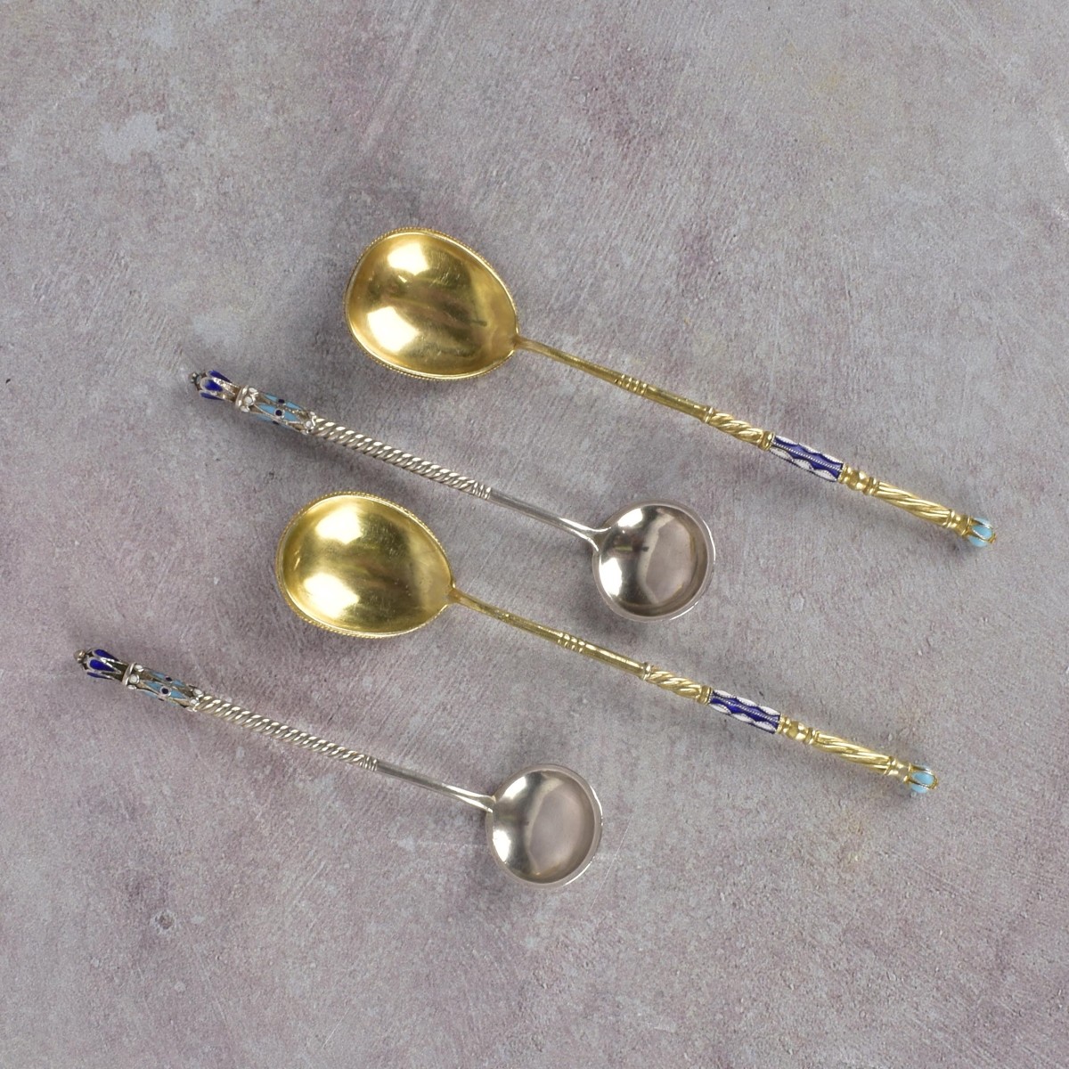 Russian Cloisonne Enameled Silver Spoons