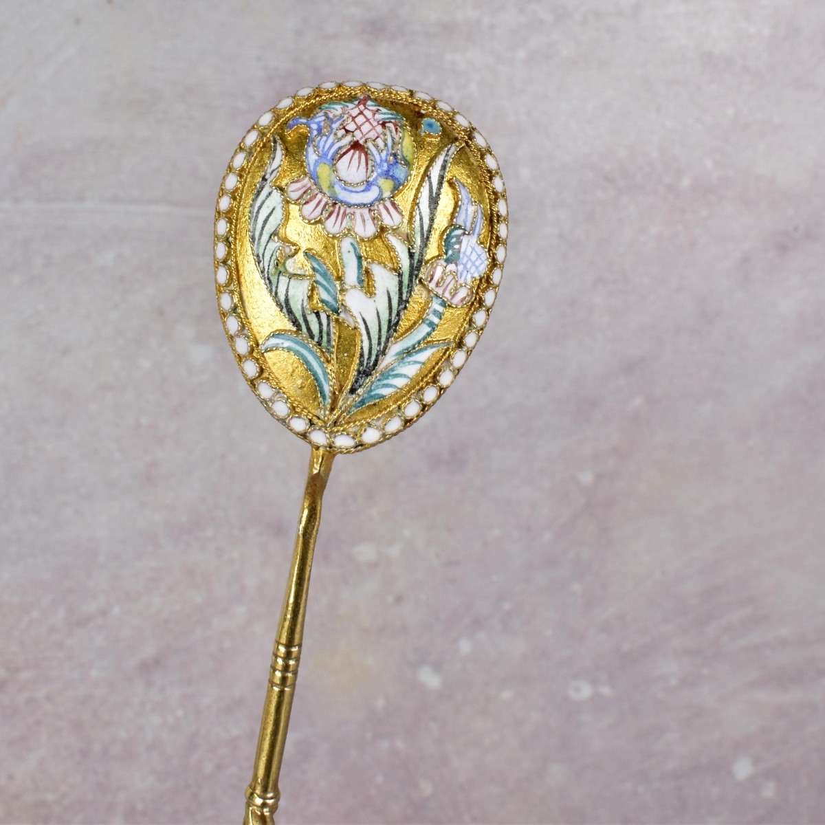 Russian Cloisonne Enameled Silver Spoons