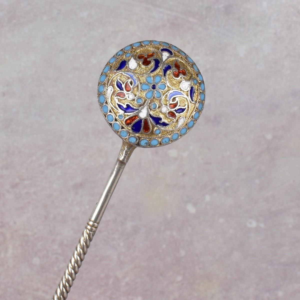 Russian Cloisonne Enameled Silver Spoons