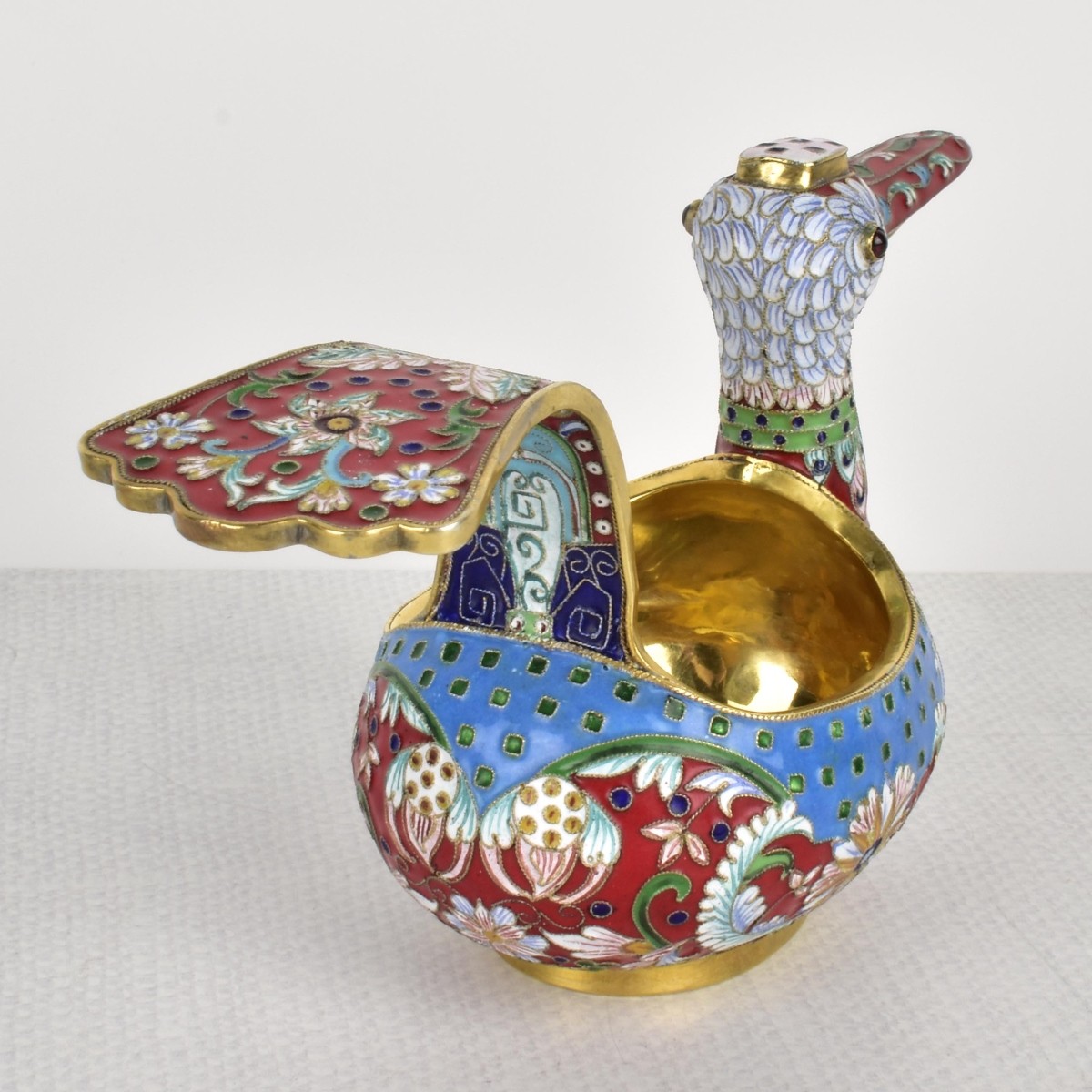 Russian Silver-Gilt and Cloisonne Enamel Kvosh Cup