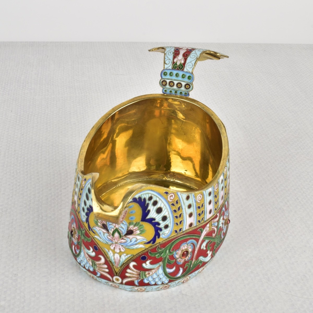 Russian Silver-Gilt and Cloisonne Enamel Kvosh Cup