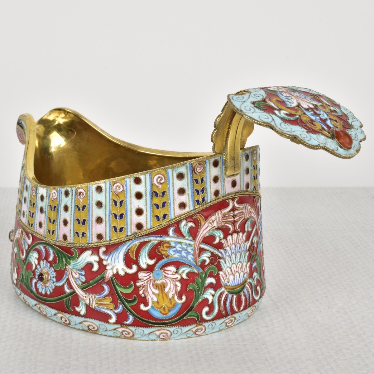 Russian Silver-Gilt and Cloisonne Enamel Kvosh Cup