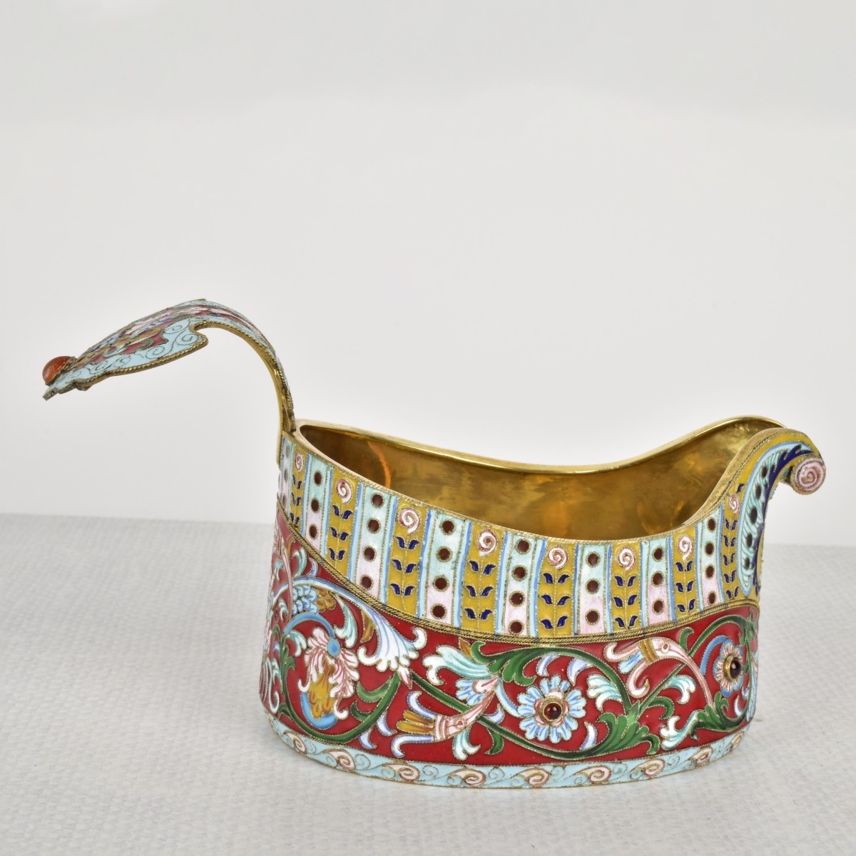 Russian Silver-Gilt and Cloisonne Enamel Kvosh Cup