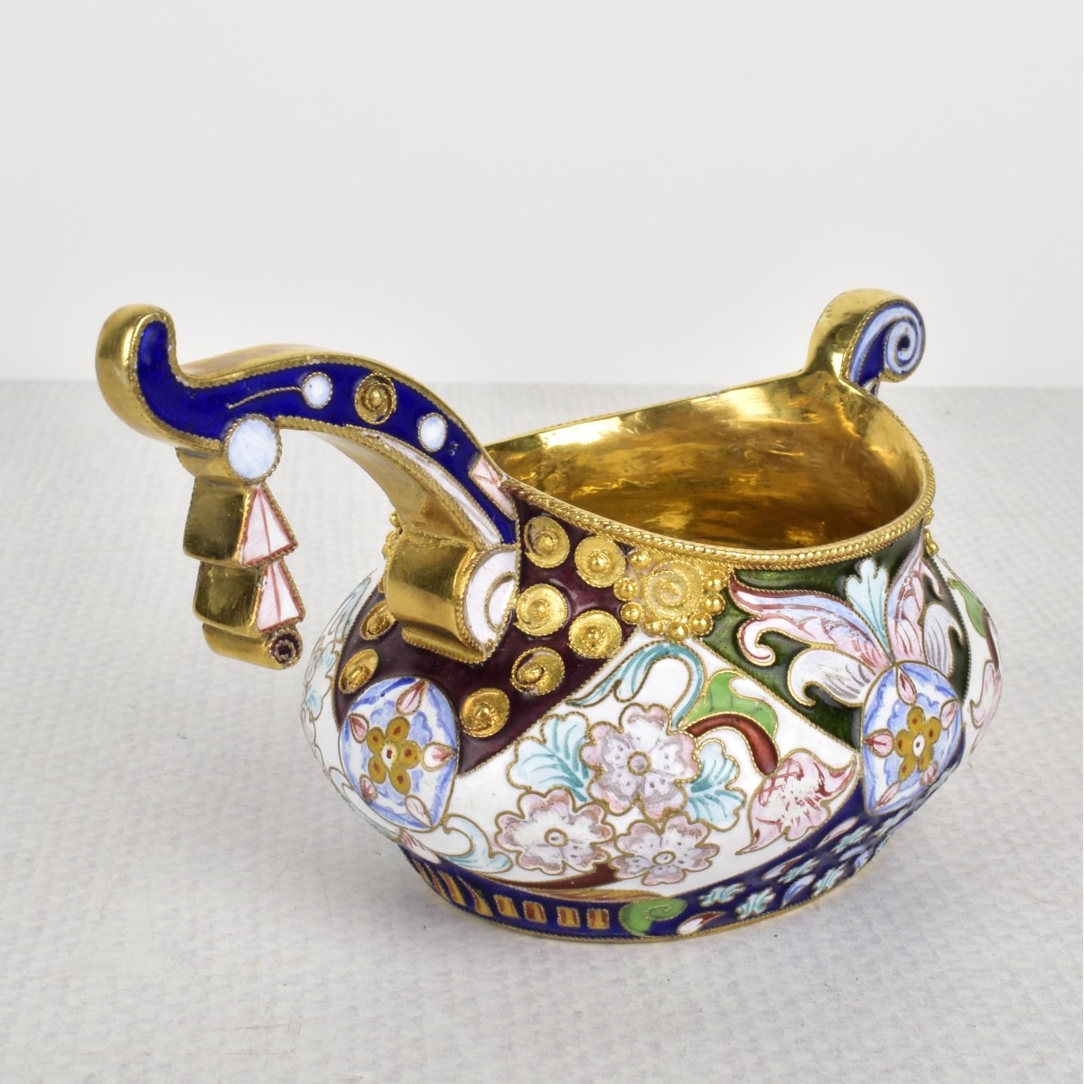 Russian Silver-Gilt and Cloisonne Enamel Kvosh Cup