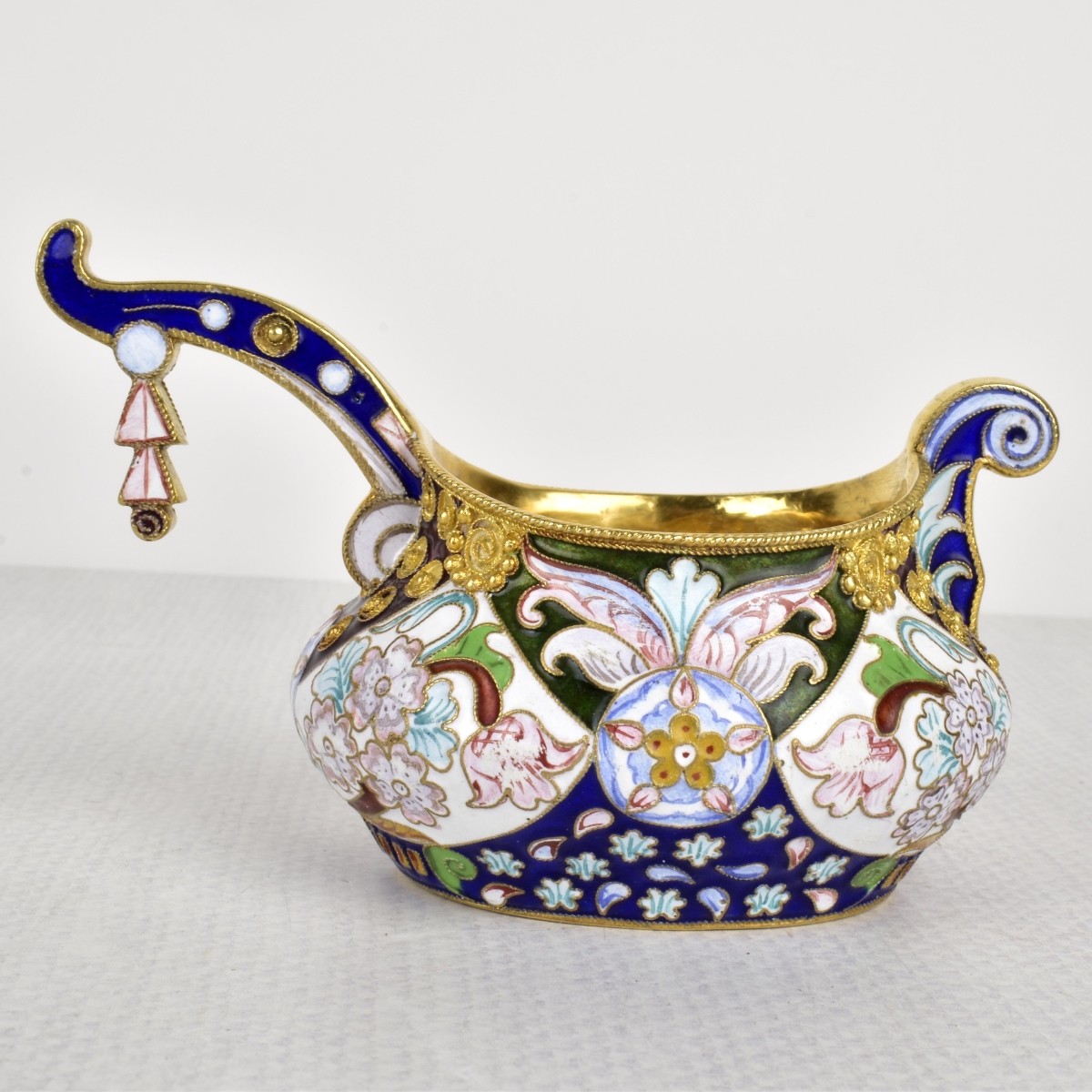 Russian Silver-Gilt and Cloisonne Enamel Kvosh Cup