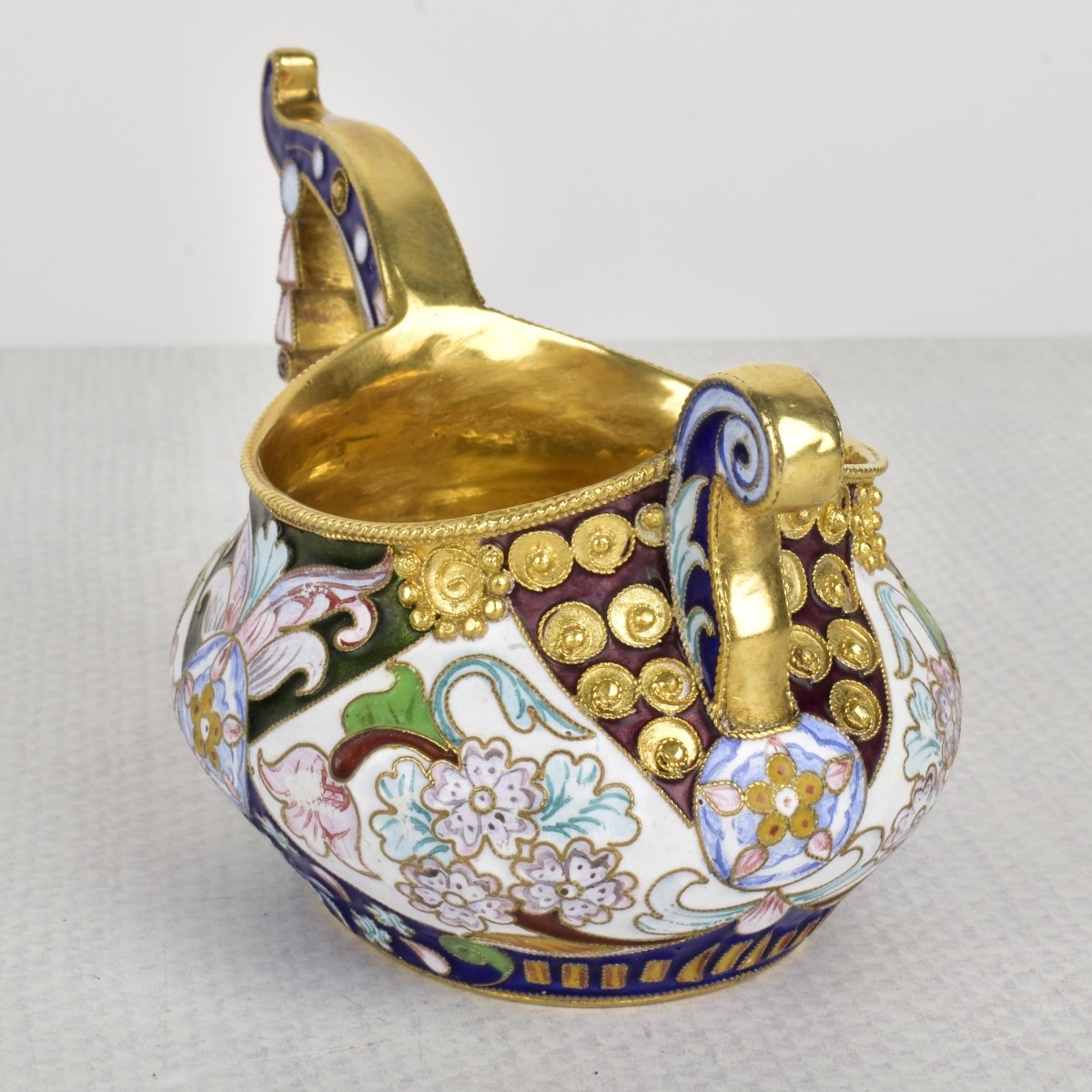 Russian Silver-Gilt and Cloisonne Enamel Kvosh Cup