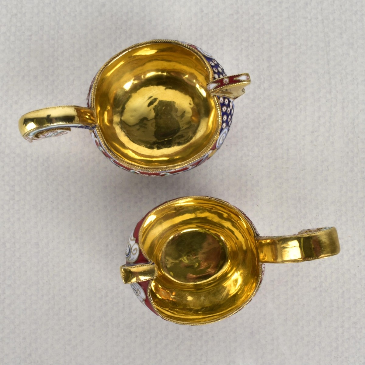 Russian Silver-Gilt and Cloisonne Kvosh Cups