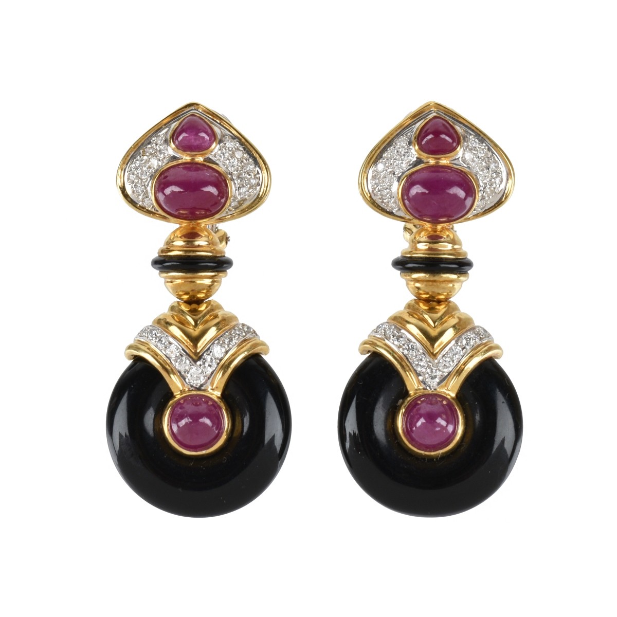 Ruby, Diamond, Onyx and 18K Earrings