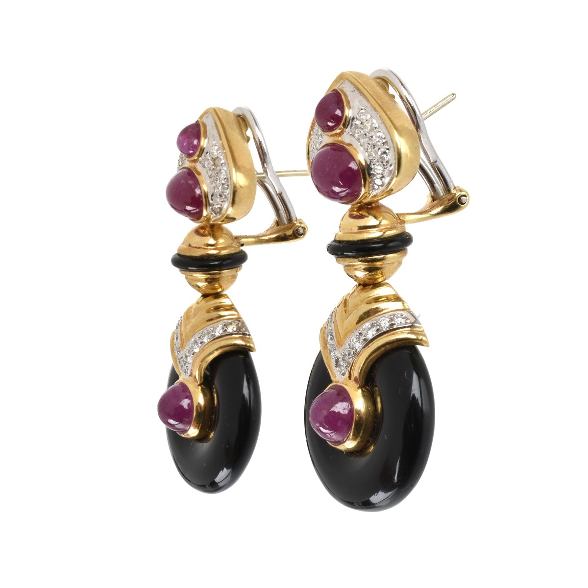 Ruby, Diamond, Onyx and 18K Earrings