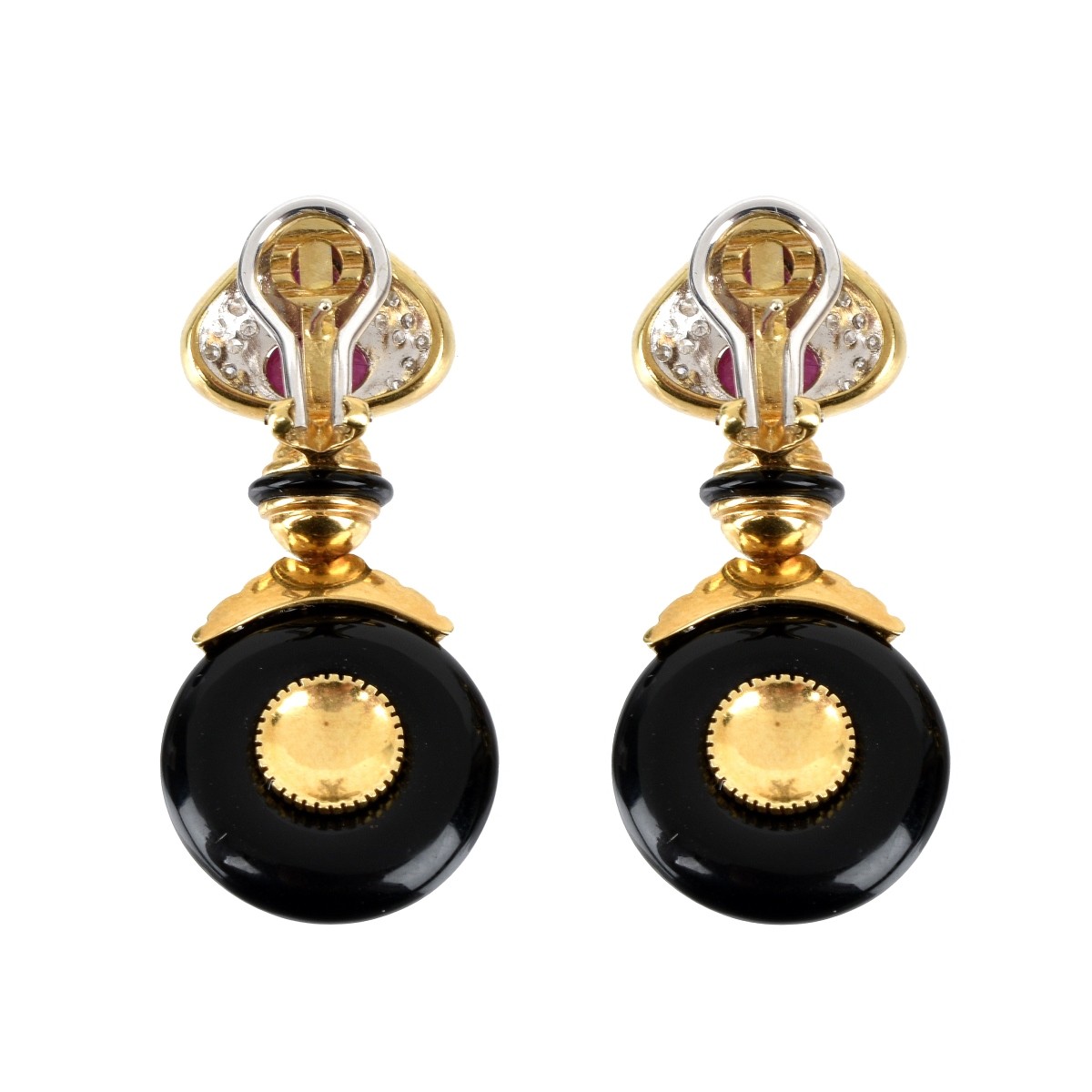 Ruby, Diamond, Onyx and 18K Earrings