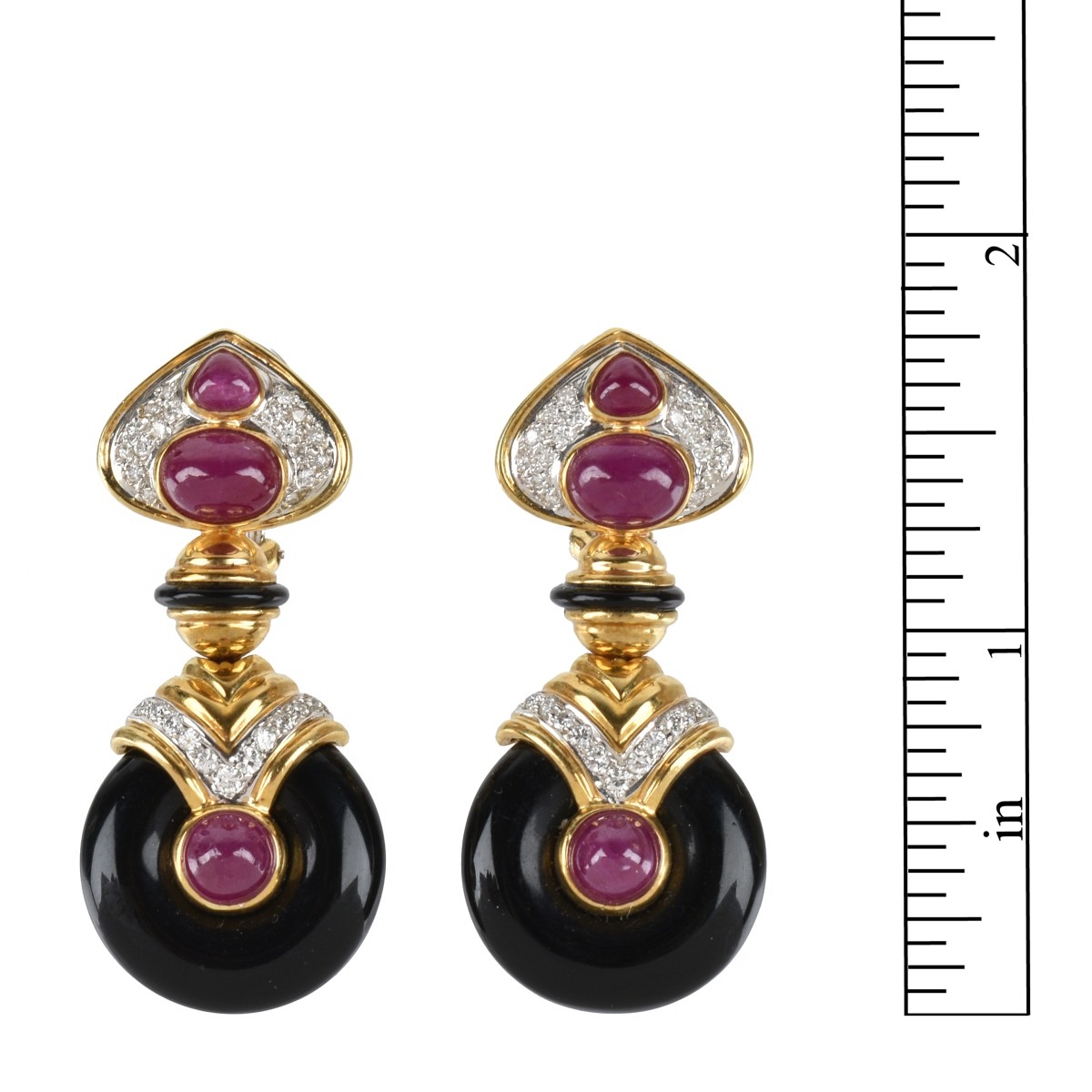 Ruby, Diamond, Onyx and 18K Earrings