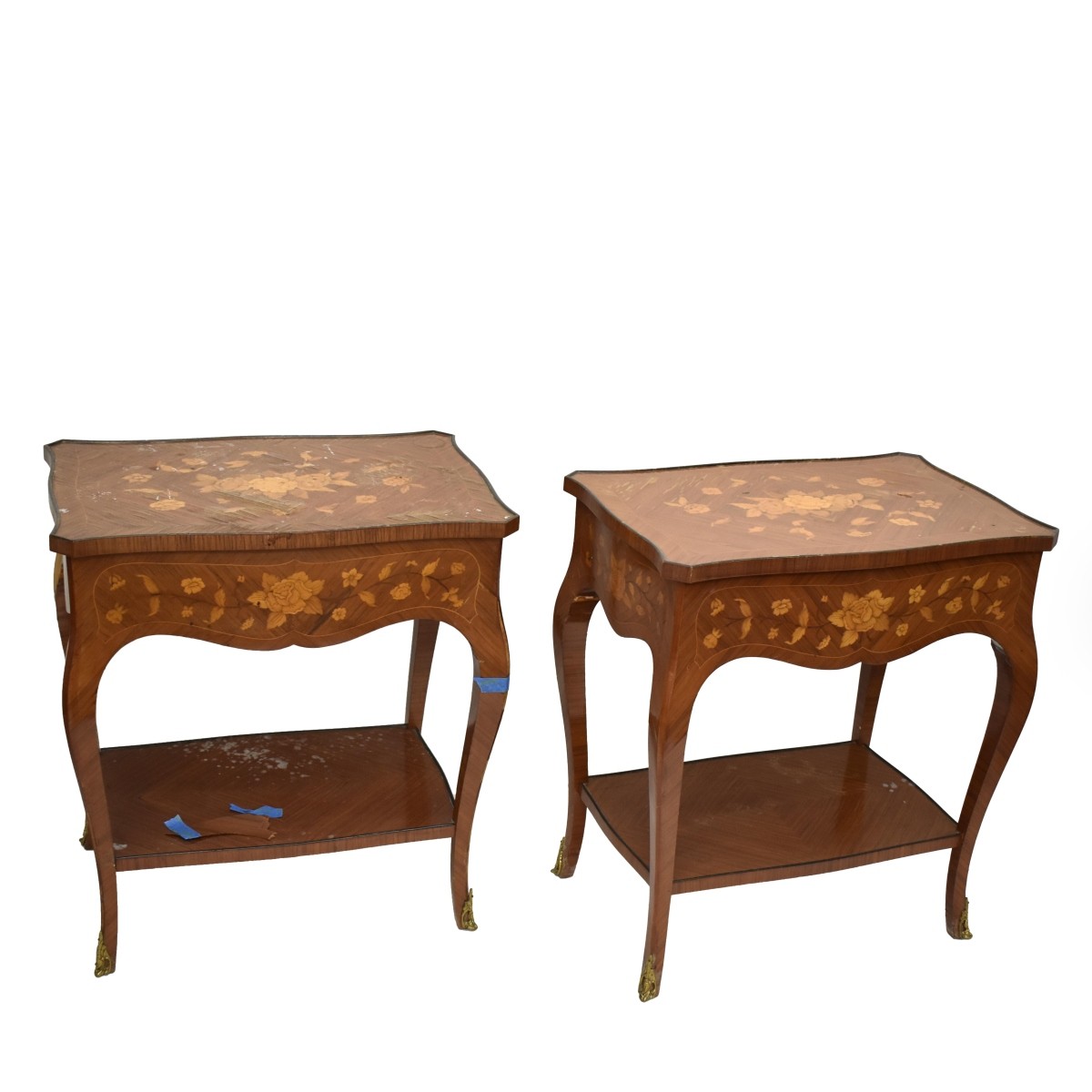 Pair of French Inlay End Tables