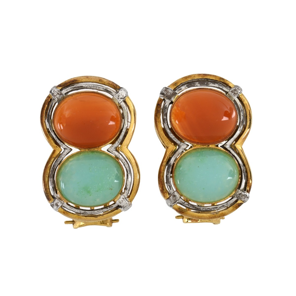 Chrysoprase, Carnelian and 14K Earrings