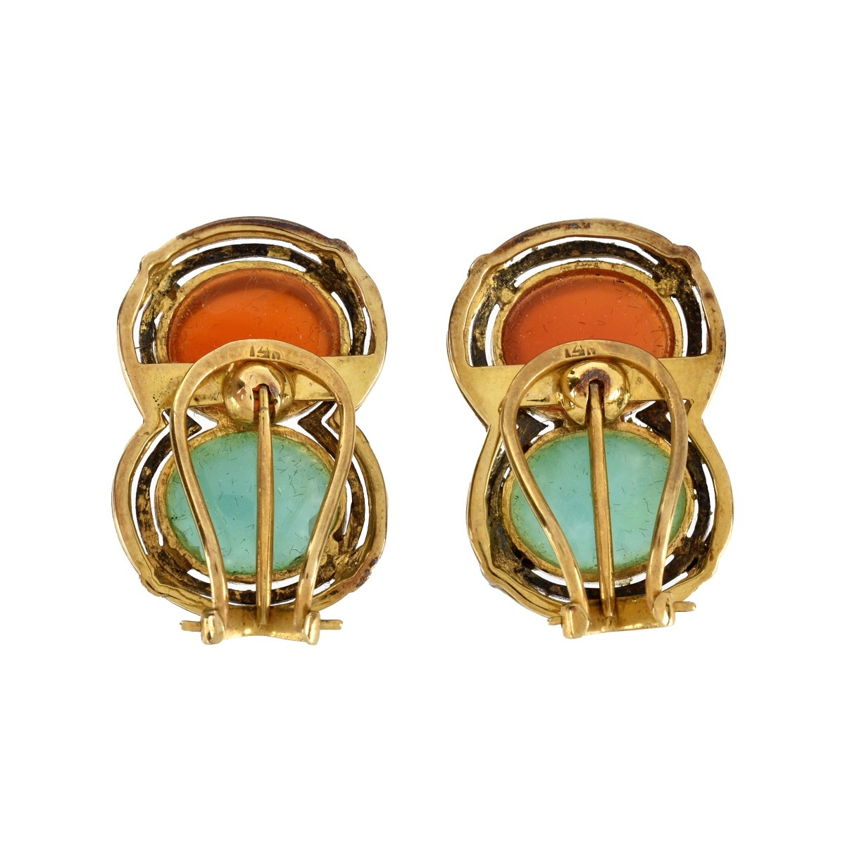 Chrysoprase, Carnelian and 14K Earrings