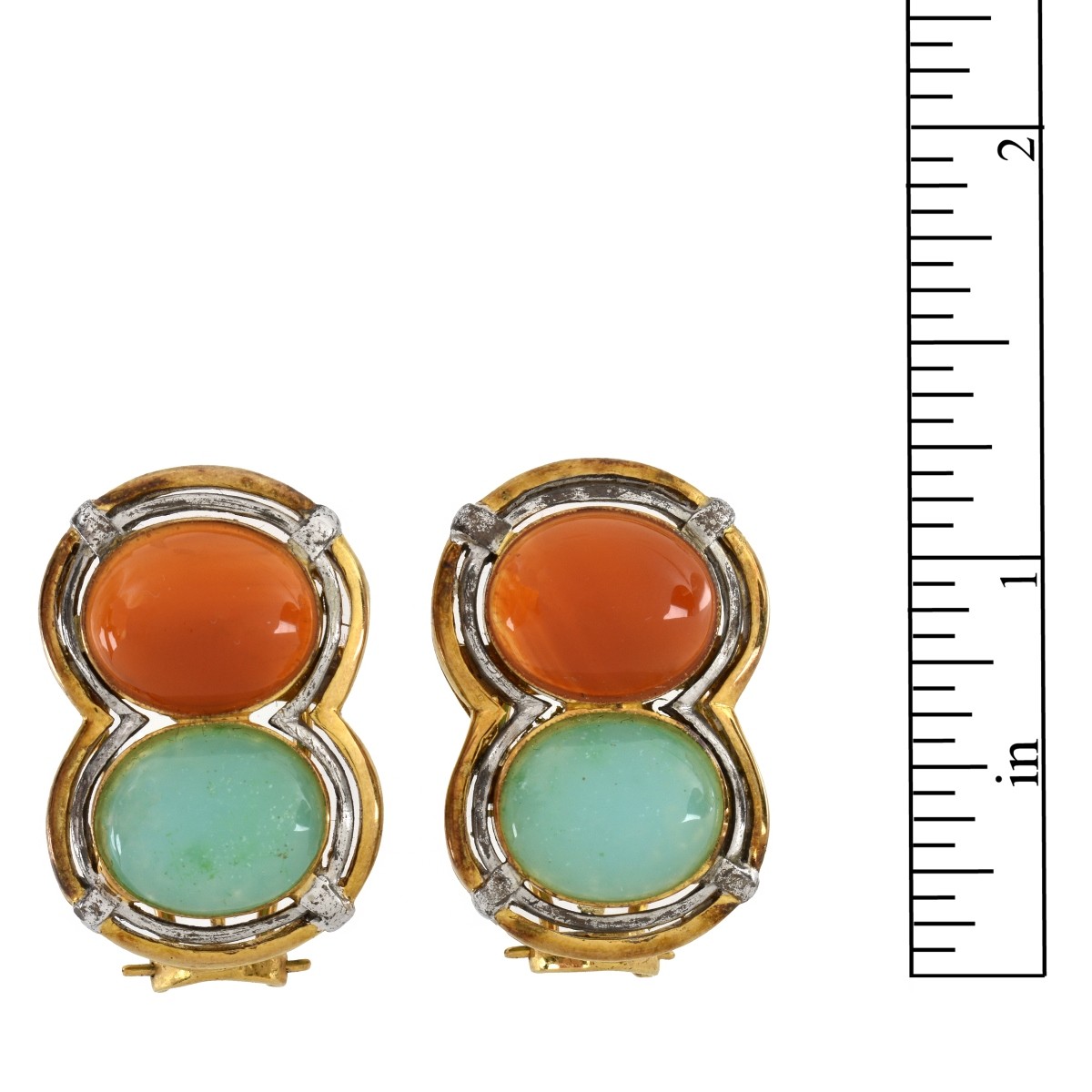 Chrysoprase, Carnelian and 14K Earrings