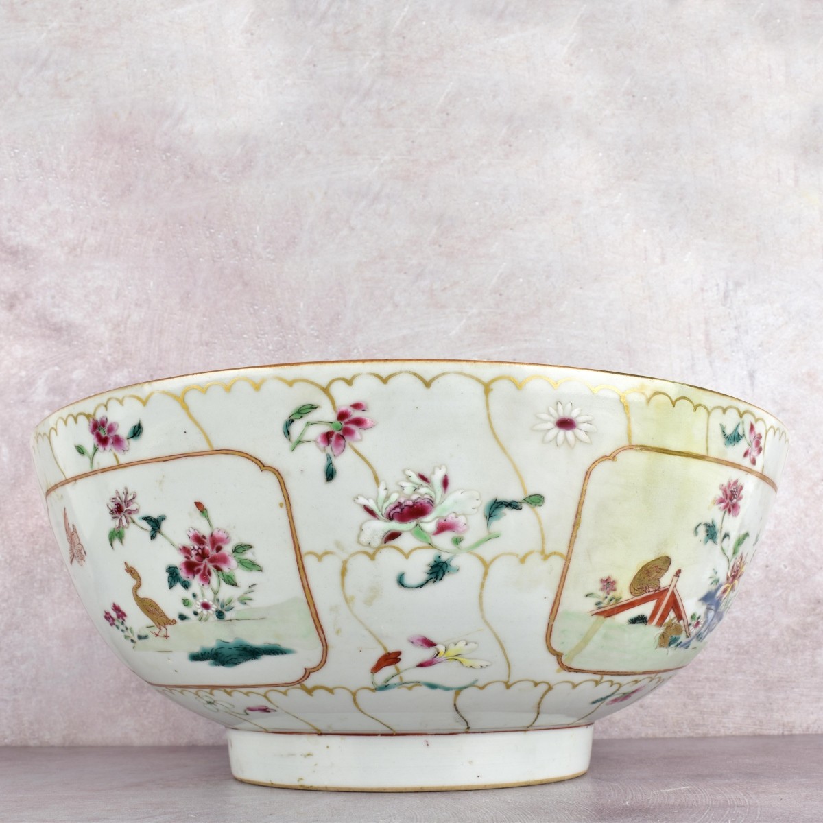 Famille Rose Decorated Punch Bowl