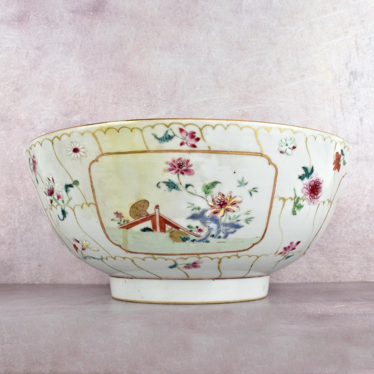 Famille Rose Decorated Punch Bowl