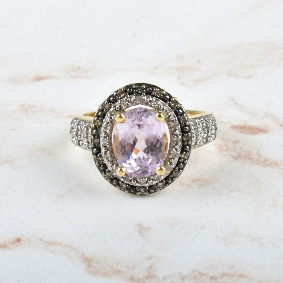 Kunzite, Diamond and 10K Ring