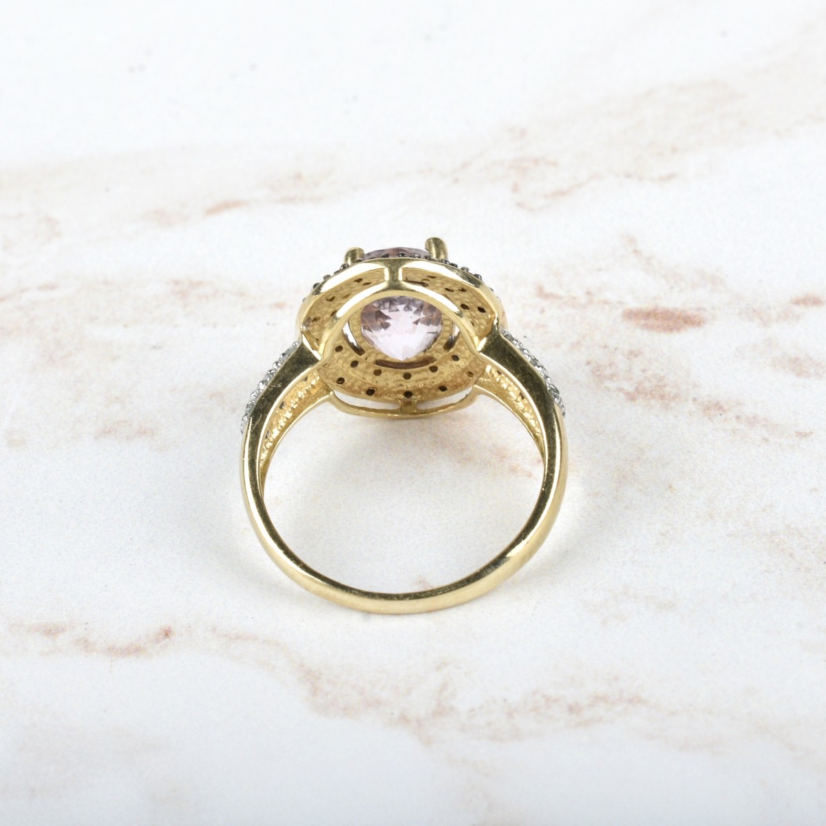 Kunzite, Diamond and 10K Ring