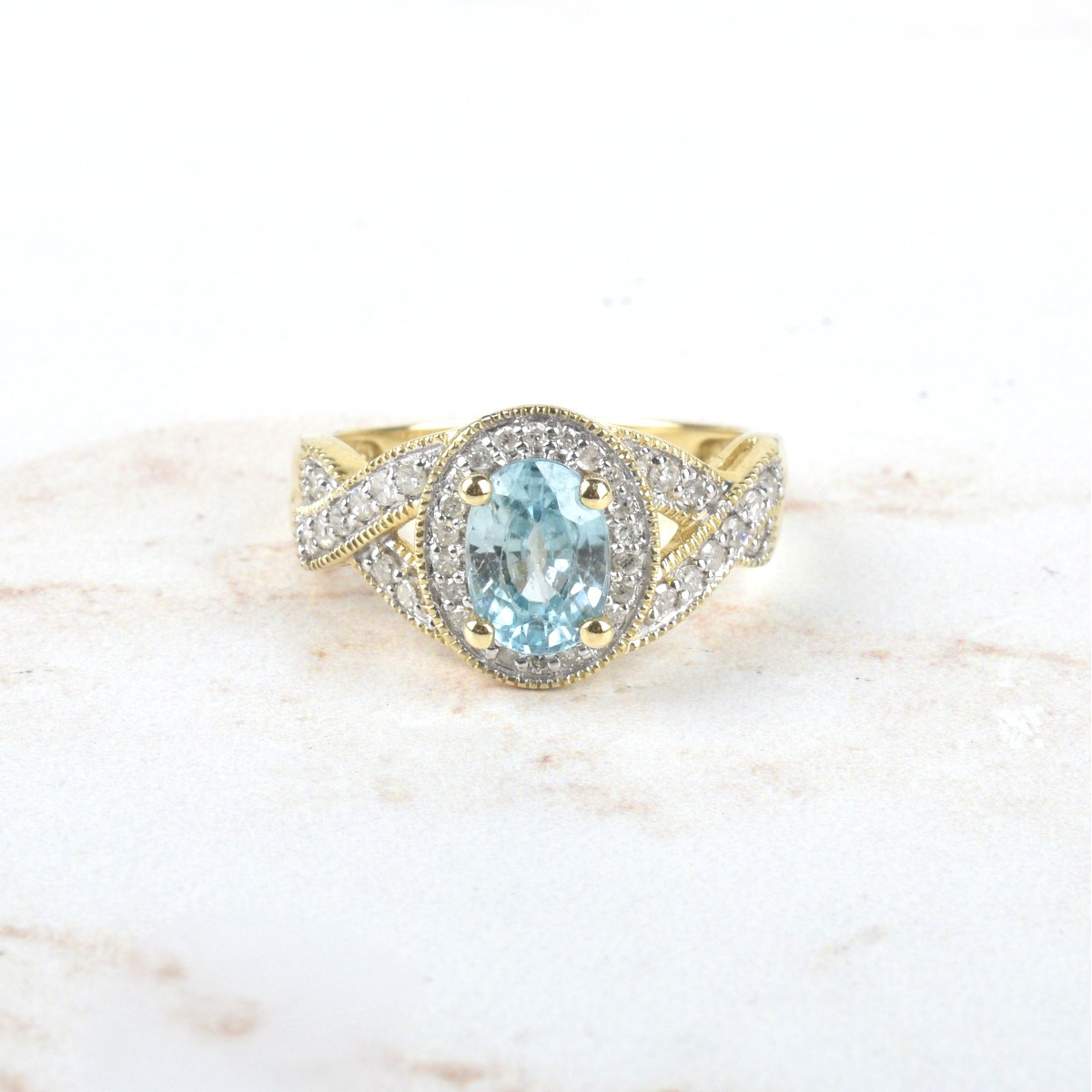 Aquamarine, Diamond and 10K Ring