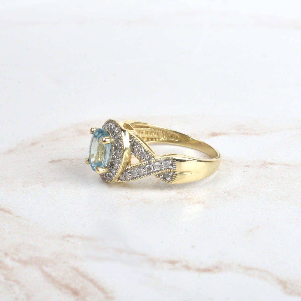 Aquamarine, Diamond and 10K Ring