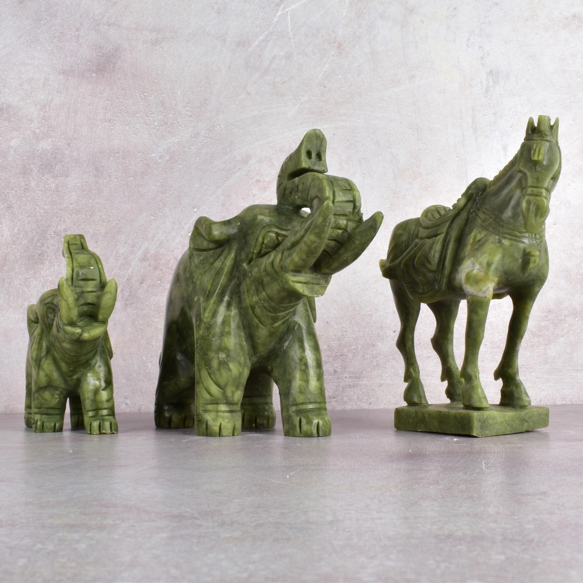 Chinese Carved Green Jade Figures